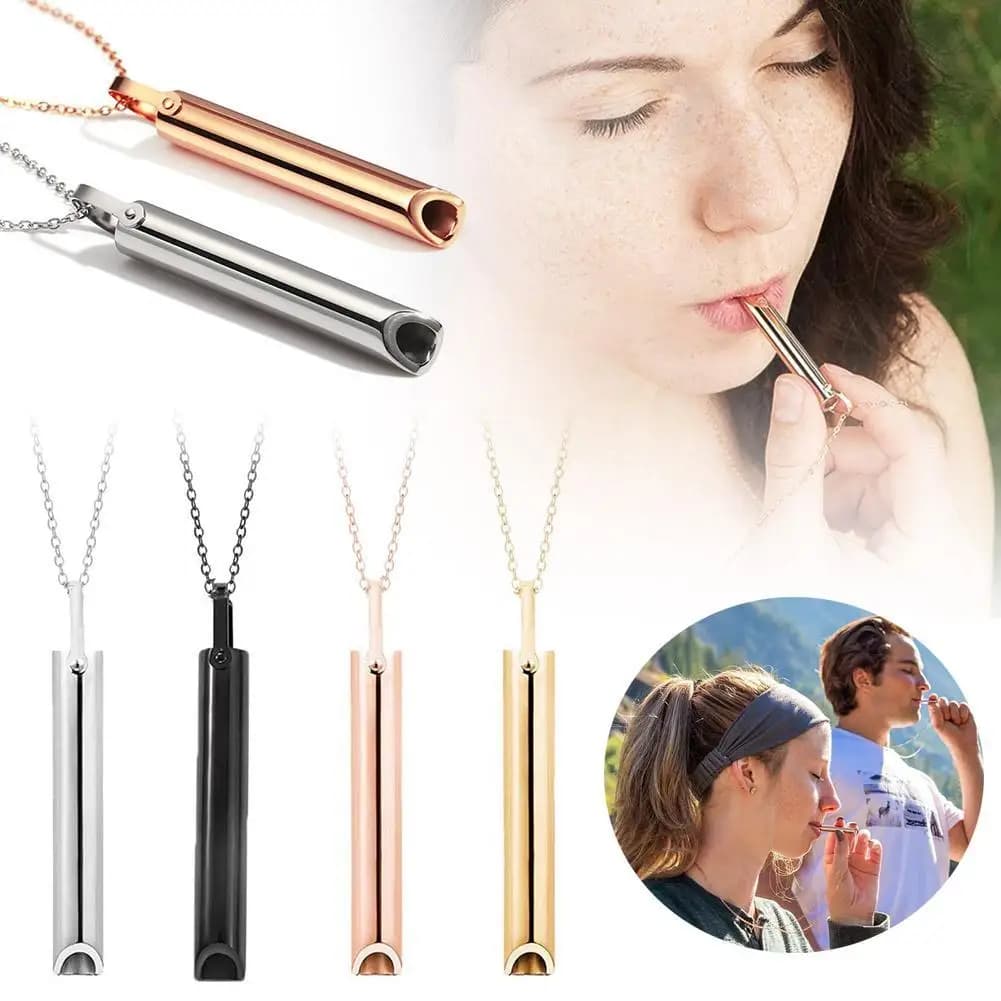 Collier de respiration en acier inoxydable pour femmes et hommes, pendentif anti-anxiété, outil de méditation pour soulager le stress et les crises de panique