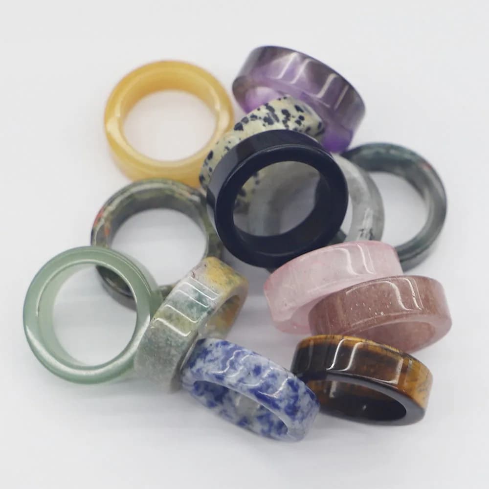 Anneaux plats en pierre semi-précieuse naturelle, 8mm, commerce extérieur, Amazon Donut, largeur 19, offre spéciale #   Bijoux pour hommes de taille non réglable