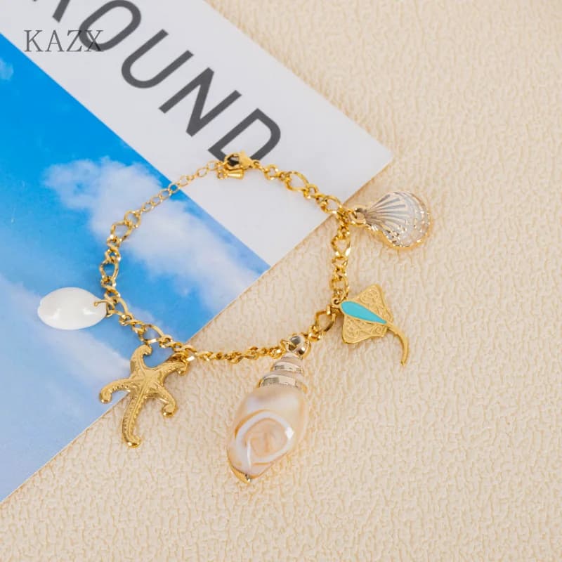 Bracelet Bohème de Plage en Acier Inoxydable avec Coquillages