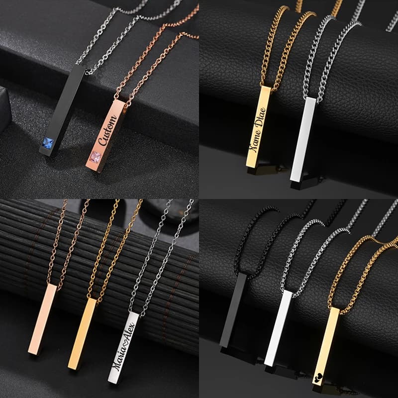 Pendentif de barre carrée gravé sur 4 côtés