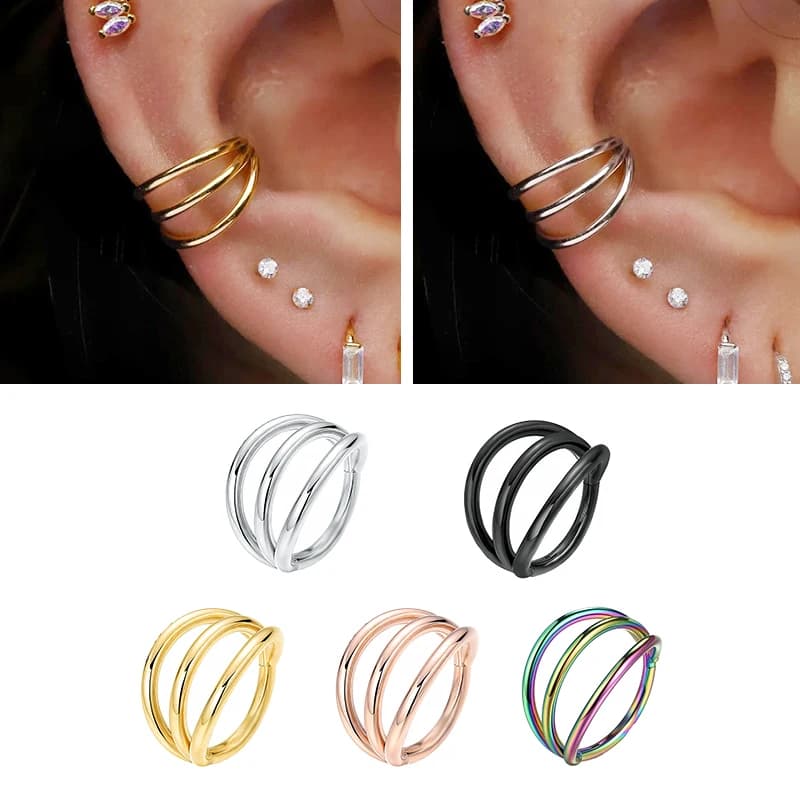SION L-Boucles d'Oreilles en Acier avec Générateur de Segment, Bijoux de Piercing de Narine, Tragus, Helix, Cartilage, Anneau Antarctique, Septum, ClUnicef, Conch, Trois Couches