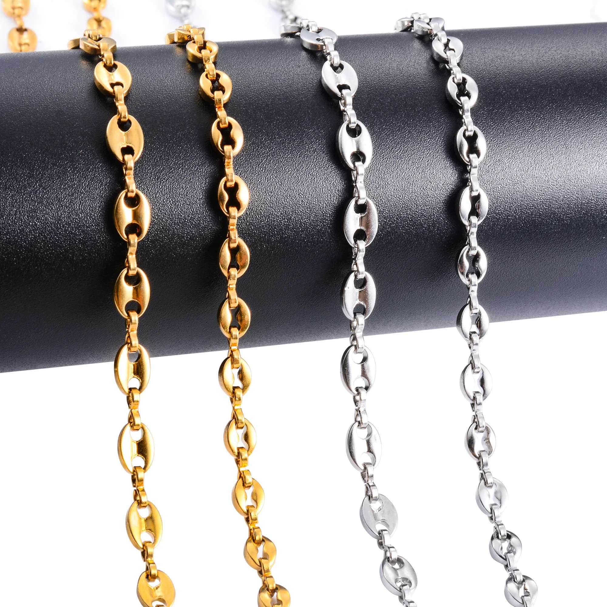 Chaîne à maillons de grains de café en acier inoxydable, Long collier pour hommes et femmes, ras du cou, accessoires de fabrication de bijoux faits à la main, bricolage