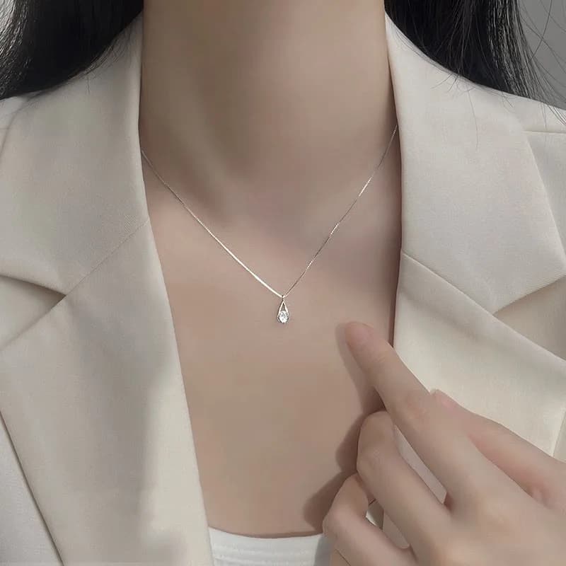 Collier goutte d'eau en argent Sterling 925 et Zircon, avec chaîne de clavicule géométrique scintillante, bijoux minimalistes pour femmes, nouvelle collection