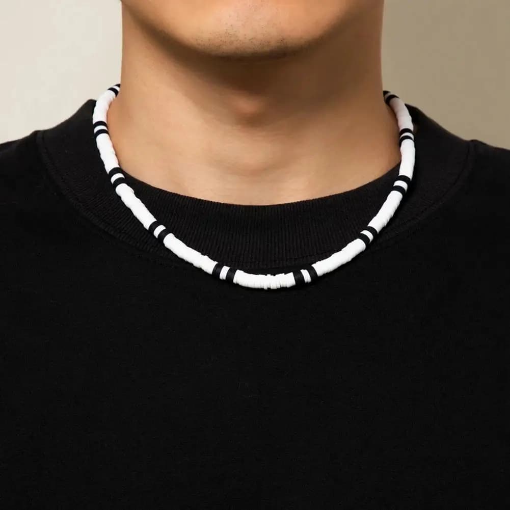 Collier pour hommes noir blanc bicolore rétro perlé décontracté bohême clavicule collier bijoux de mode pour collier de cou à la mode fille cadeau