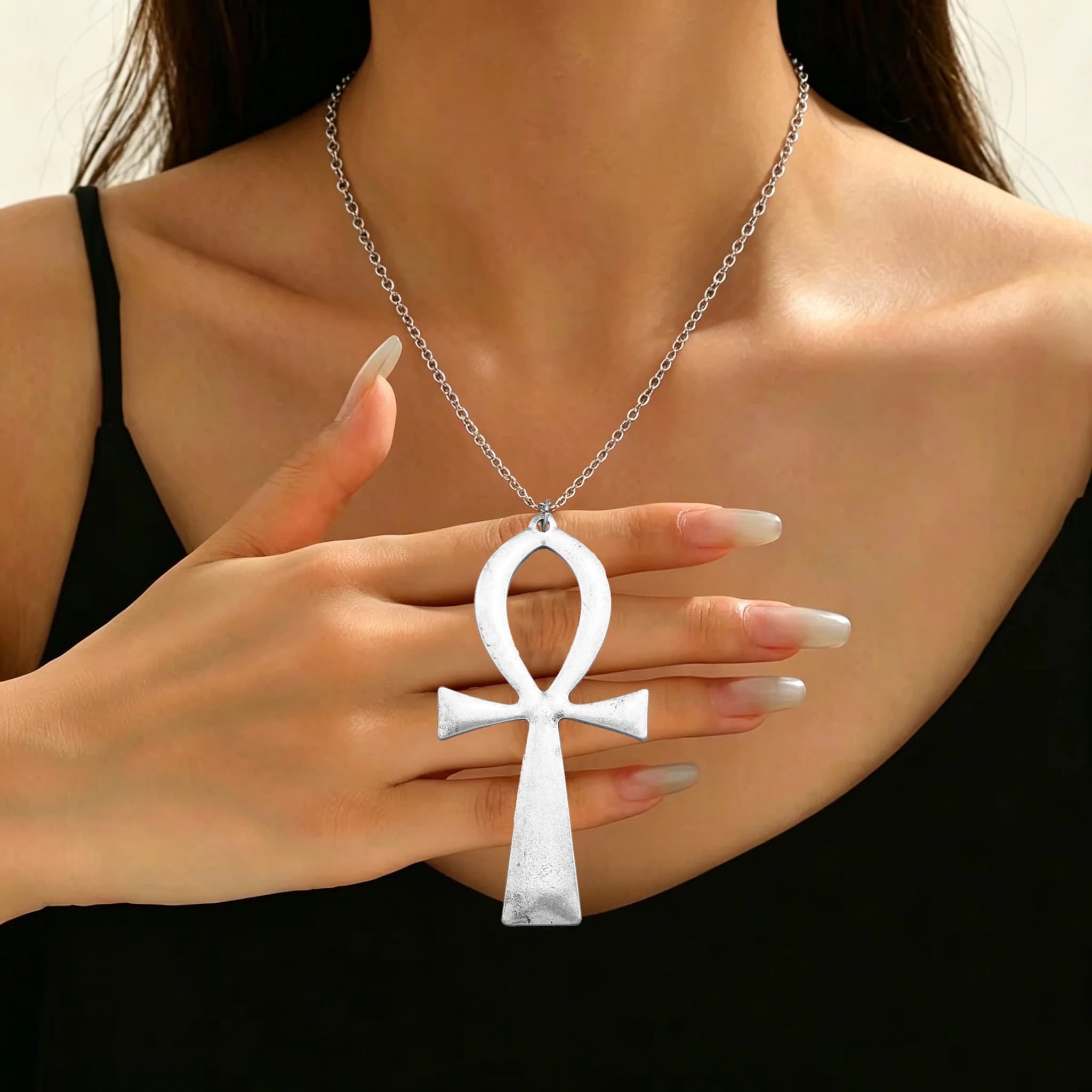 Vintage vie égyptienne grande croix Ankh amulette pendentif hommes femmes longue chaîne collier ras du cou Religion prière bijoux cadeaux de mode