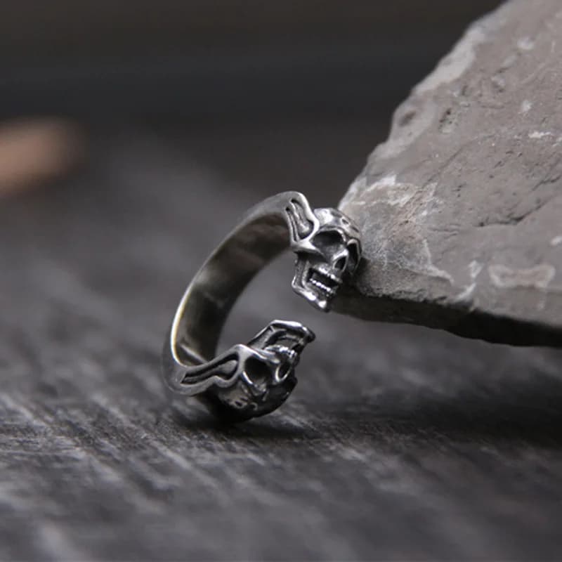 Bague fantôme Double crâne, Design Punk à ouverture réglable, bijoux Hip Hop Rock Street, cadeau de fête rétro tendance