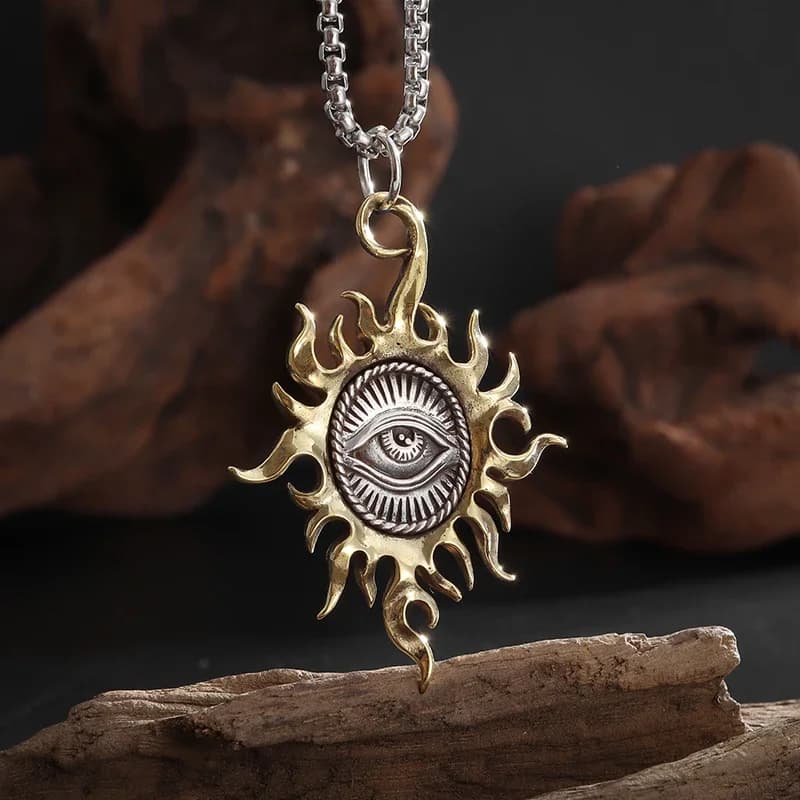 Pendentif Vintage œil de soleil de dieu, collier œil qui voit tout, amulette religieuse pour hommes et femmes, bijoux