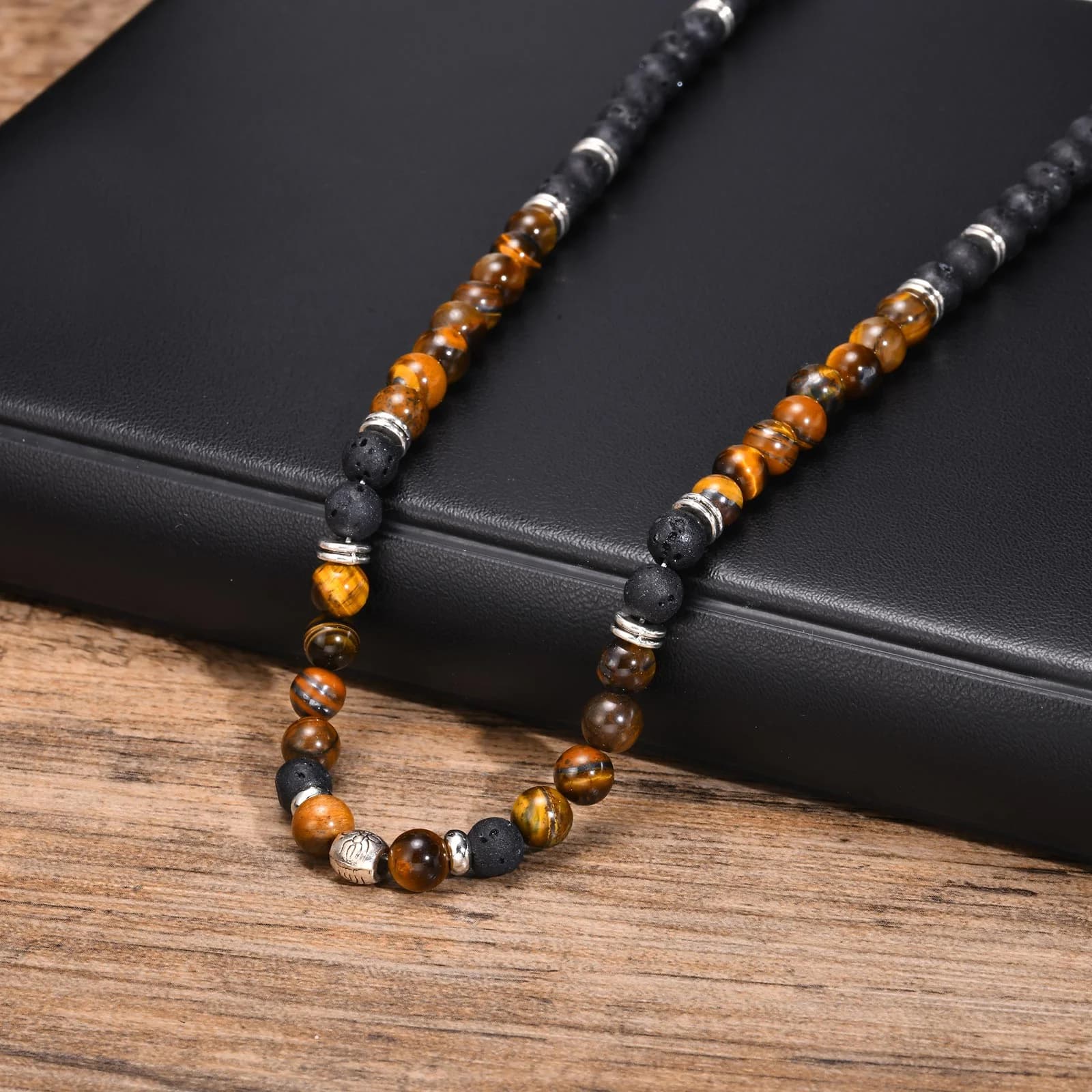 Collier de perles en pierre d'oeil de tigre pour hommes et garçons