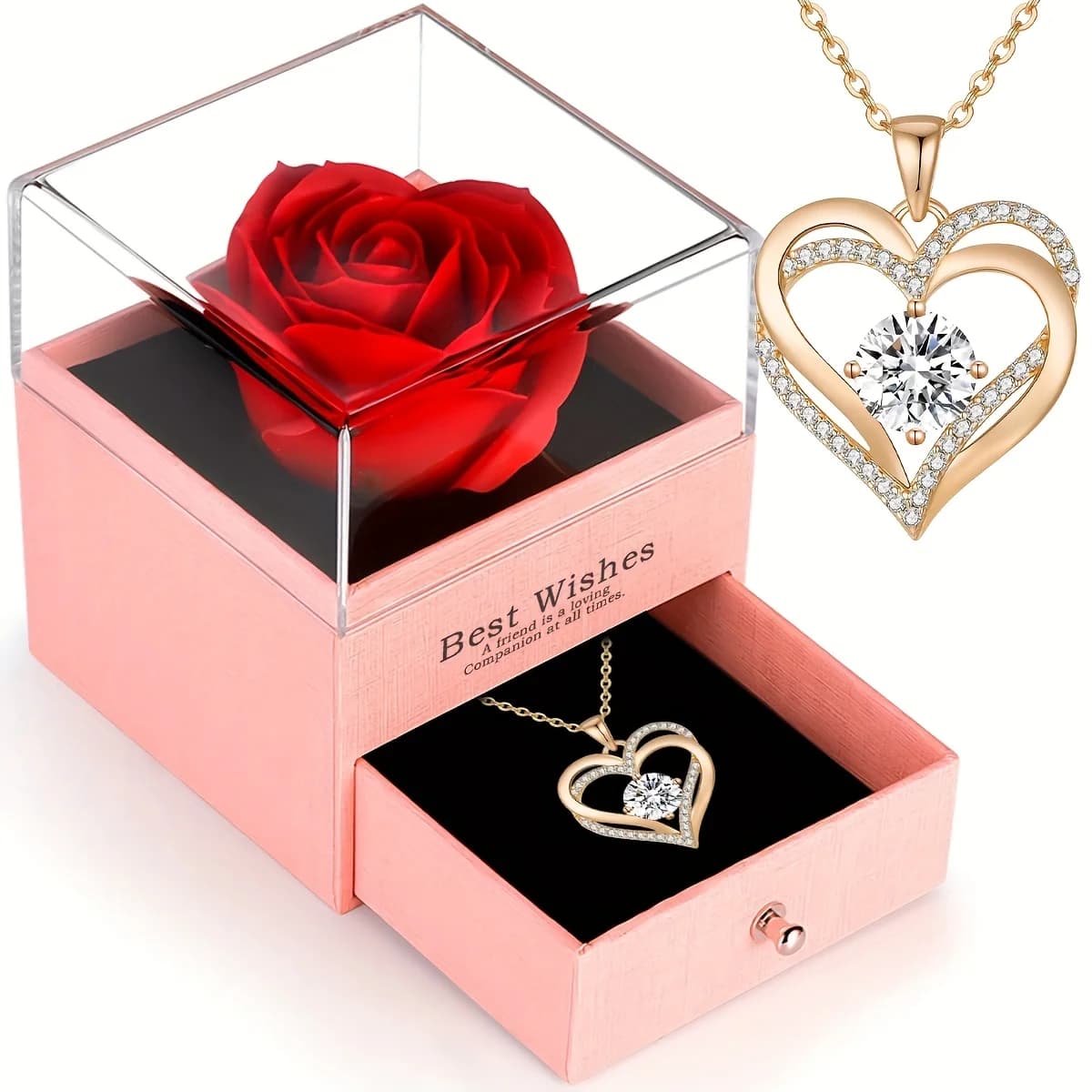 Collier pendentif rouge avec boîte-cadeau de fleur de Rose, pour petite amie, bijoux de fête d'anniversaire romantique, de mariage