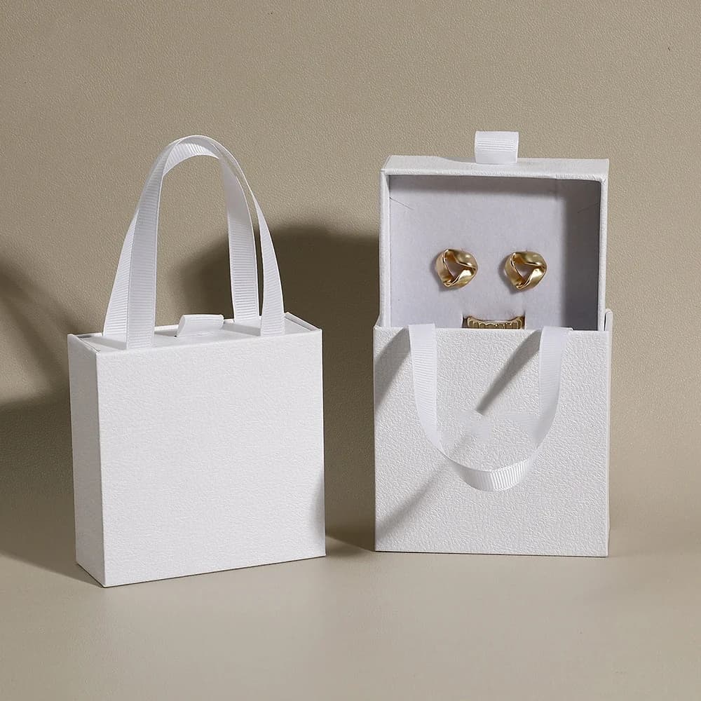 MELType-Boîte à bijoux en papier avec poignée, étui portable pour bague, boucles d'oreilles, collier, voyage de mariage, emballage de cadeaux
