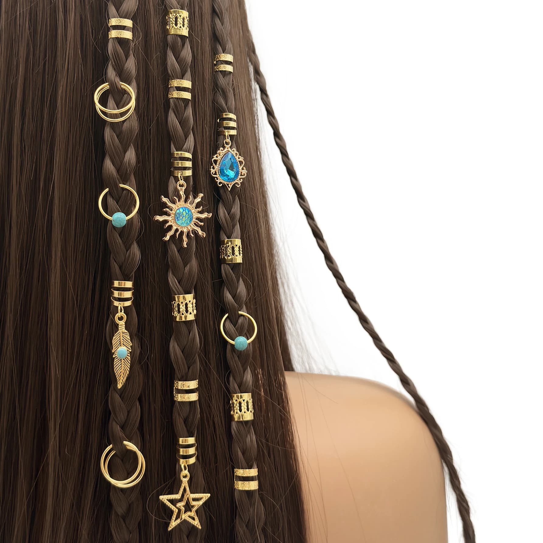 46 pièces pendentif Turquoise Dreadlock tresse cheveux perle anneaux de cheveux Style Hippie accessoires de cheveux Loc cheveux bijoux pour tresses pour les femmes