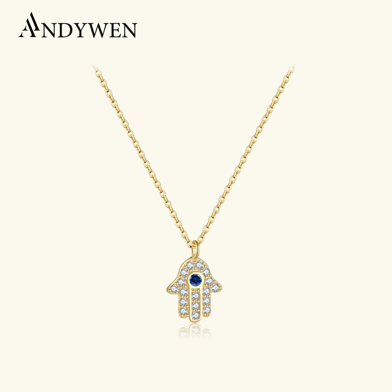 ANDYWEN 925 argent Sterling Hamsa main pendentif collier or longue chaîne bijoux de mode bijoux de fête de luxe Zircon CZ mariage