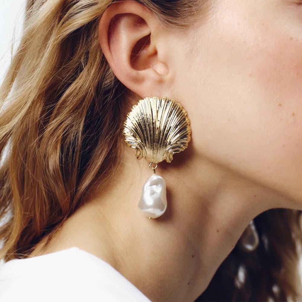 Digadagu coquille Imitation perle boucles d'oreilles en métal mer Animal