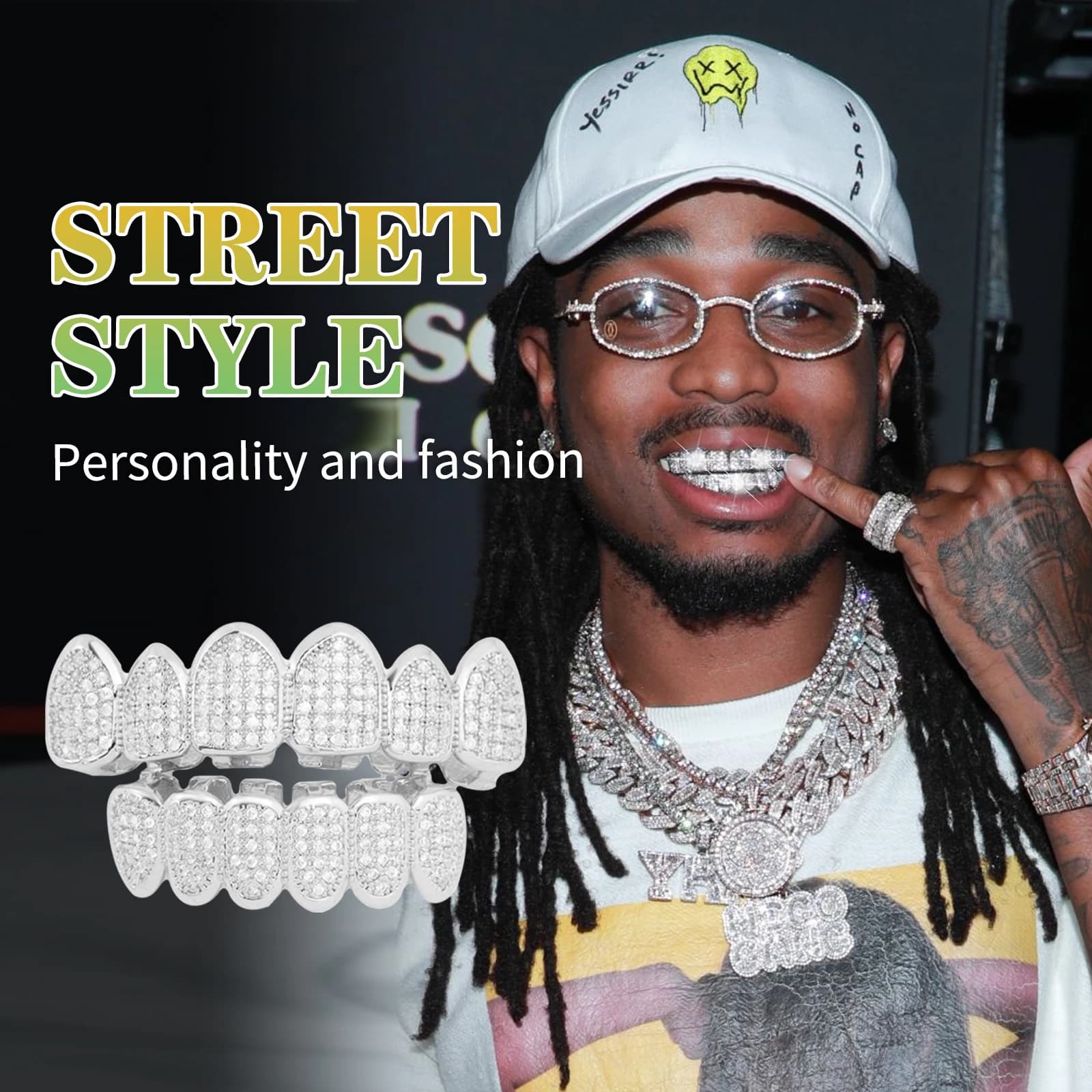 HipHop – ensemble de dents Grillz en Zircon cubique scintillant, grilles supérieures et inférieures pavées, bouchons dentaires plaqués or, bijoux de fête amovibles pour hommes et femmes