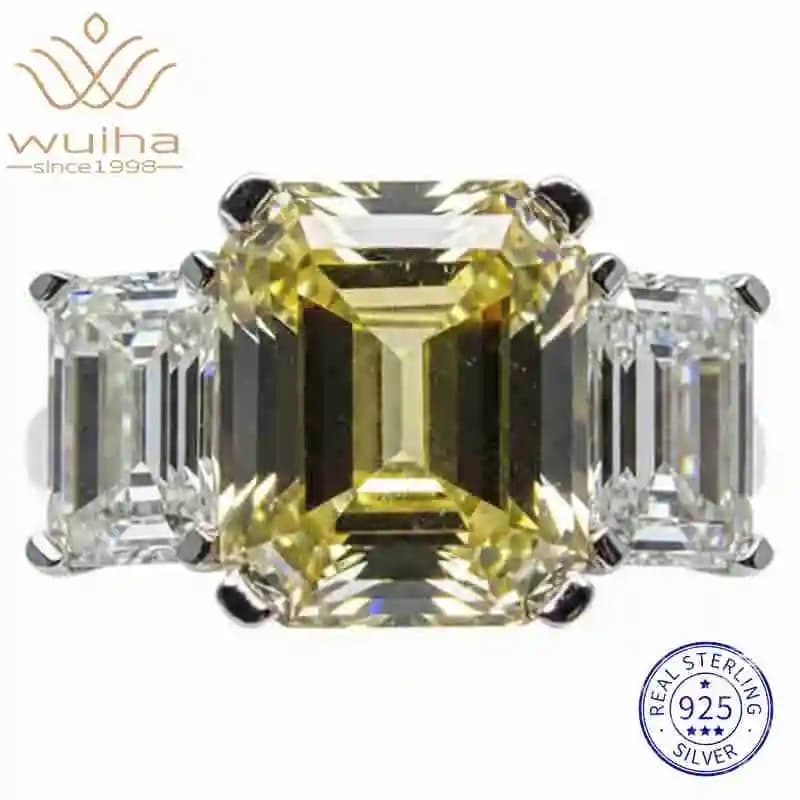 WUIHA – bague de cocktail en argent Sterling 925, 5 CT, coupe émeraude, couleur G, saphir de laboratoire, citrine, diamants à haute teneur en carbone, pierres précieuses, bijoux fins