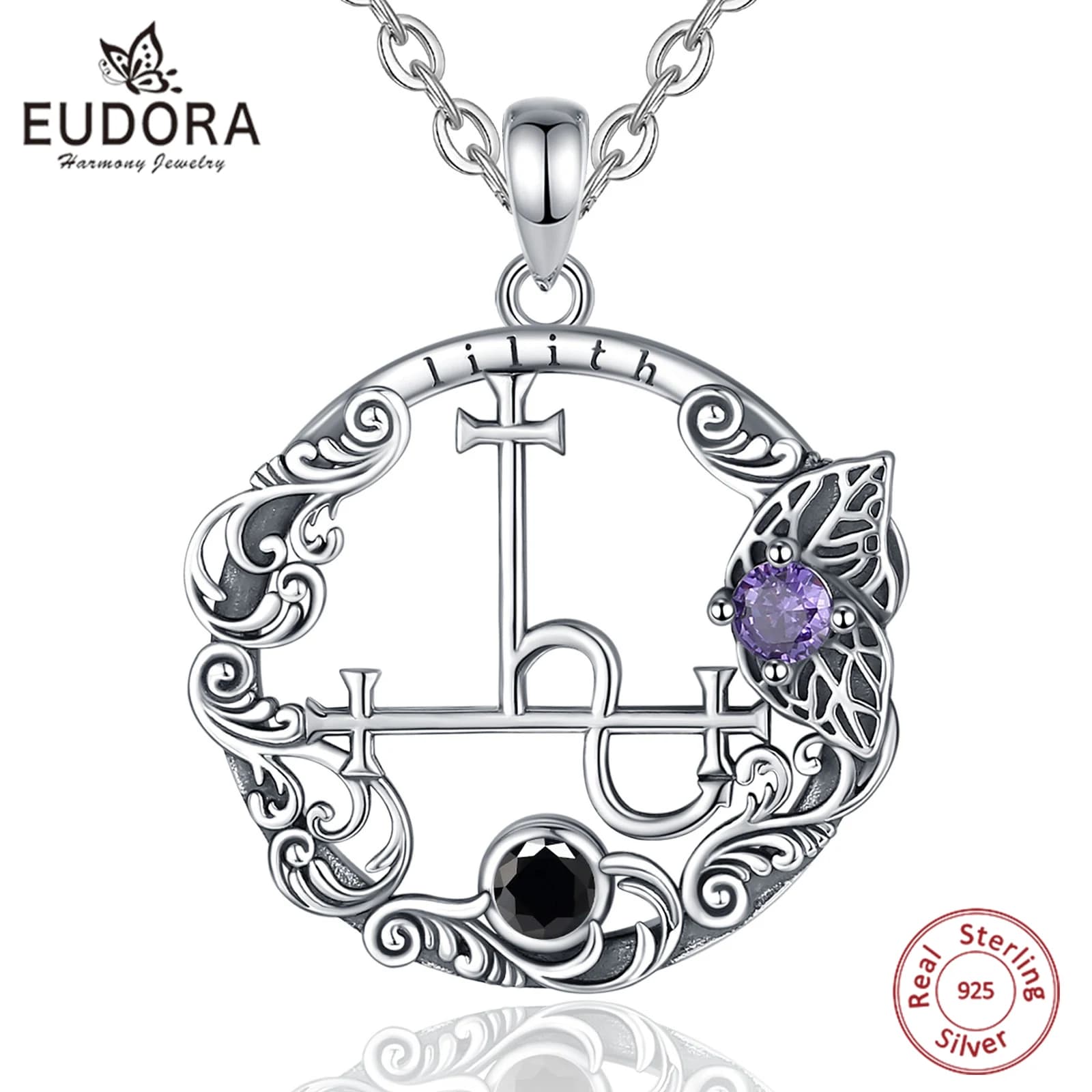 Eudora 925 argent Sterling Lilith Sigil collier pour femmes homme Vintage démon Lilith lune sceau papillon pendentif personnalité cadeau