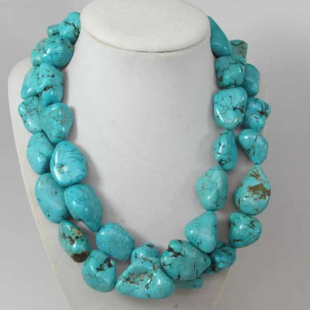 Collier à Double rangée de pierres turquoises naturelles, 18 pouces, breloque, nouveau, mode, coeur de cristal, unisexe, énergie, ras du cou, pierre de guérison