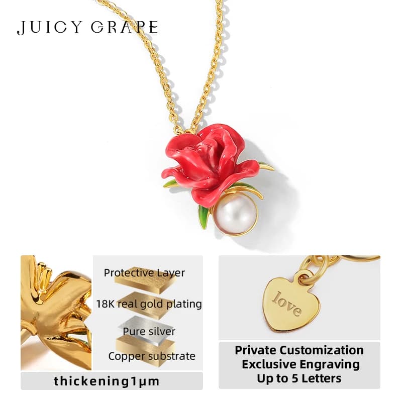 Collier de perles de Rose rouge de raisin juteux pour femmes, collier de fleur de Rose douce et élégante, émail plaqué or 18 carats, cadeau fait à la main pour fille