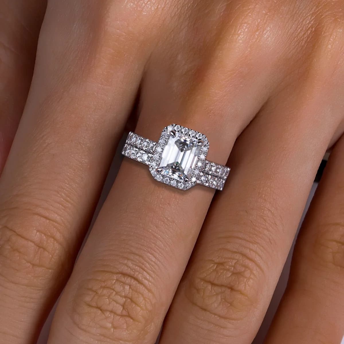 3ct émeraude coupe D couleur Moissanite Halo bague de mariée ensemble Vintage alliance bagues en argent avec Cer bijoux