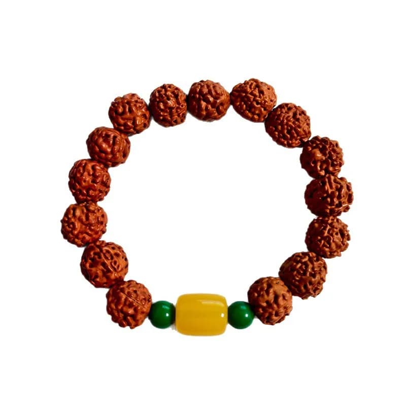 Bracelet Bouddha 18 Grains en Bois de Pêcher Diamanté, Bracelet Multi-Trésors Bodhi, Bijoux Bouddhistes en Petit Noyer, Unisexe
