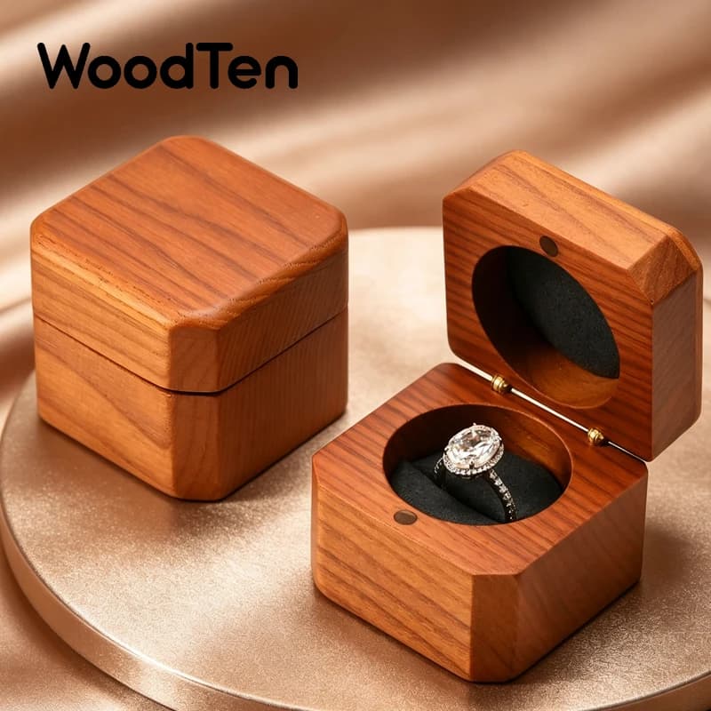 Boîte à alliances en bois WoodTe, organiseur de bijoux pour fiançailles et mariage, boîte de rangement pour cadeau de mariage pour femme, boîte à bijoux