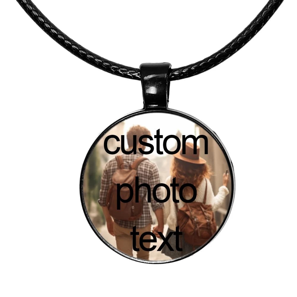 Collier personnalisé Photo texte Logo photos verre Cabochon pendentif corde noire chaîne collier bébé maman papa famille anniversaire cadeau