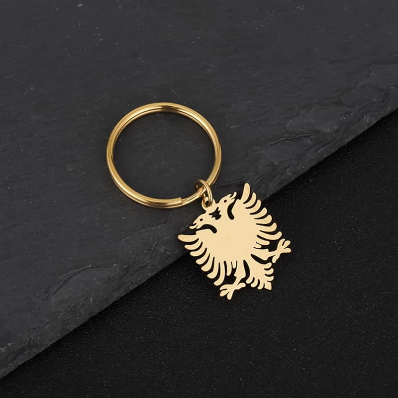 Porte-clés Aigle à double tête albanais en acier inoxydable, symbole national de l'Albanie, bijou pour homme et femme, cadeau