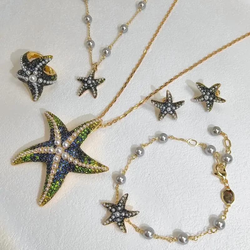 Bijoux Étoile de Mer Océanique, Accessoires Scintillants Décorés de Perles pour Femmes, Ornements Quotidiens et de Fête Style Nautique, Cadeau Tendance 2026