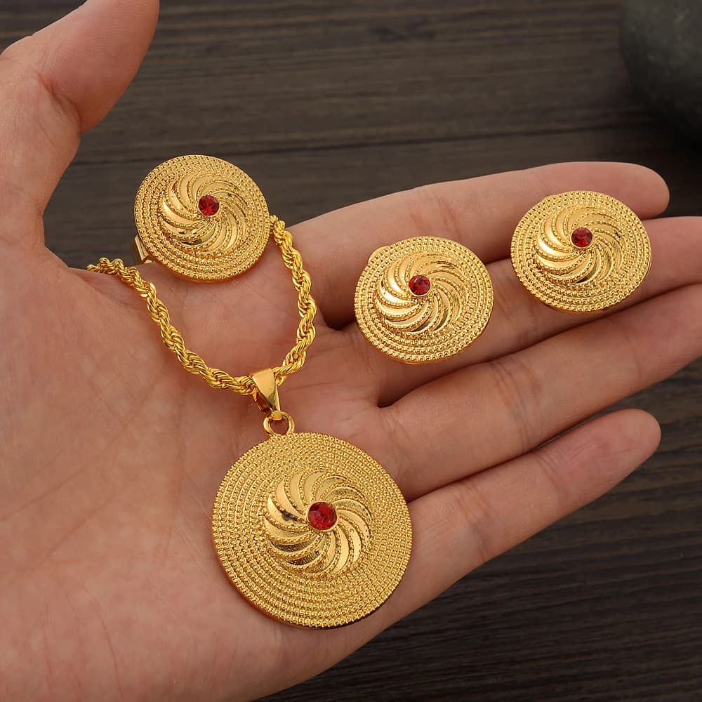 Ensemble de bijoux éthiopiens, collier, boucles d'oreilles, bague, couleur or, ensembles de mariée africaine, Habesha érythrée, mariage du sudan