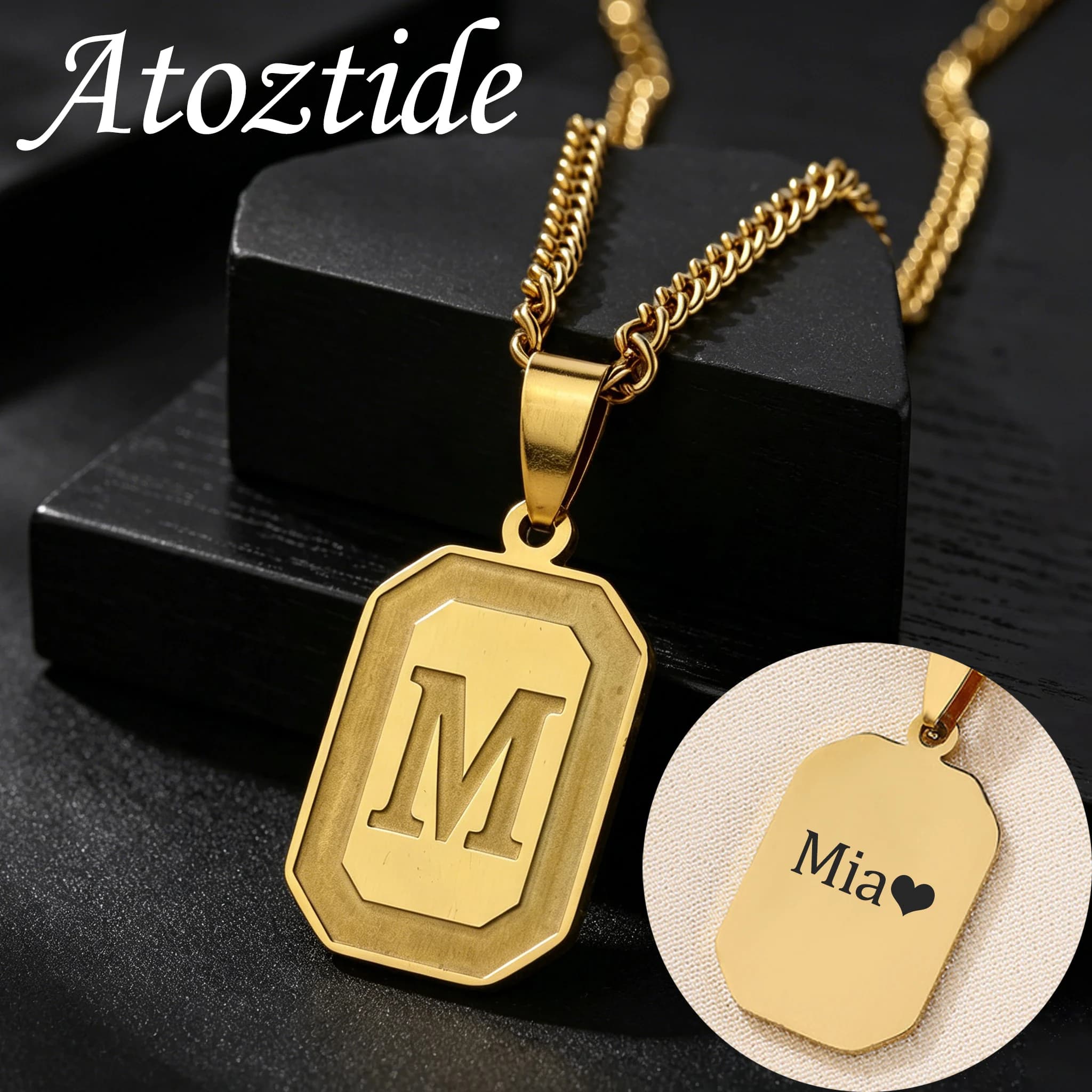 Atoztide – collier avec nom gravé pour femmes et hommes, pendentif personnalisé avec initiales et alphabet, chaîne de bijoux en acier inoxydable, cadeau