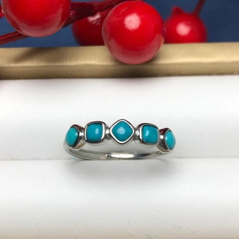 Bague rétro série Turquoise en argent 925 incrusté de bagues bleu-vert pour femmes, rangée unique, simplicité exquise, bijoux haut de gamme