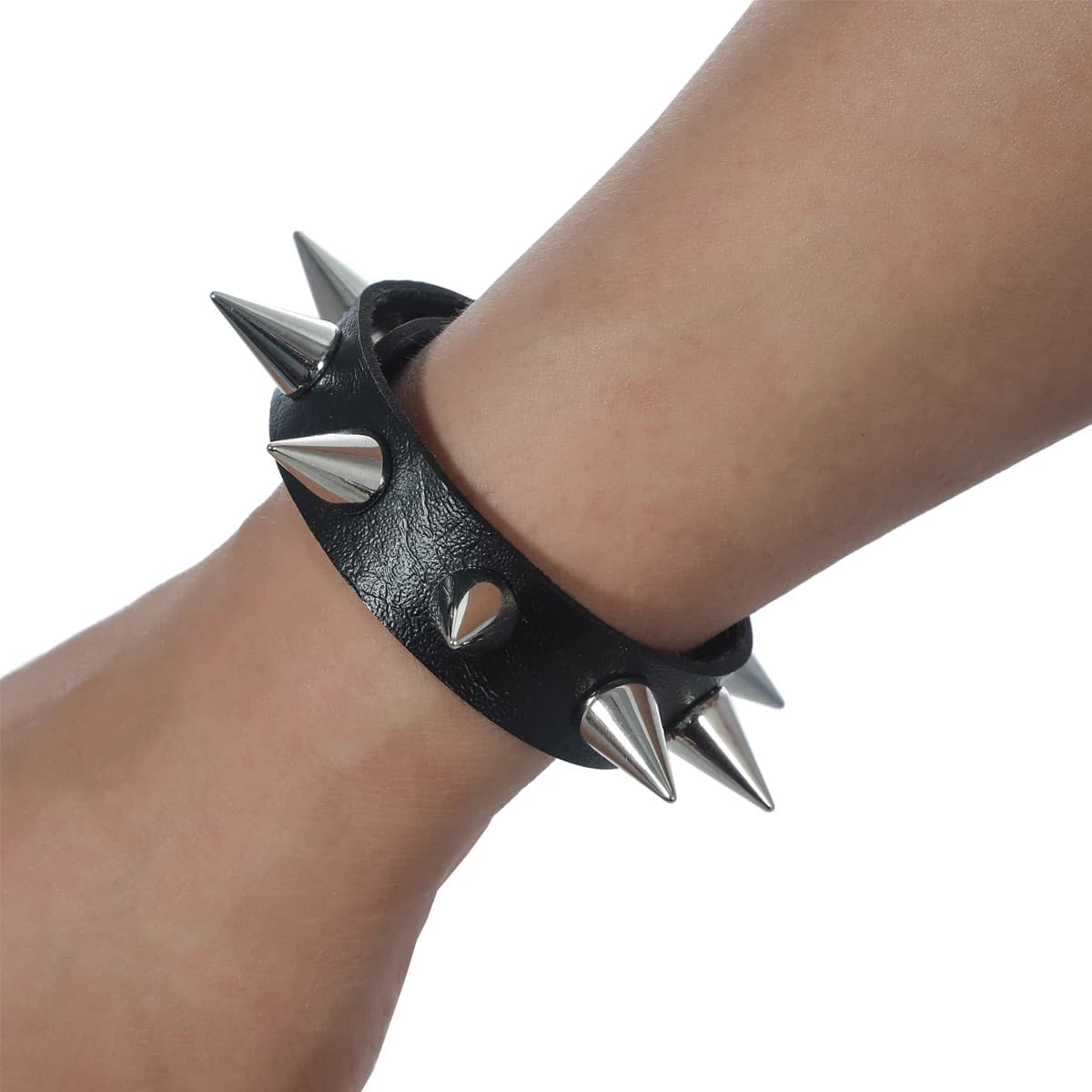 2 pièces/ensemble Bracelet à pointes en cuir Pu noir