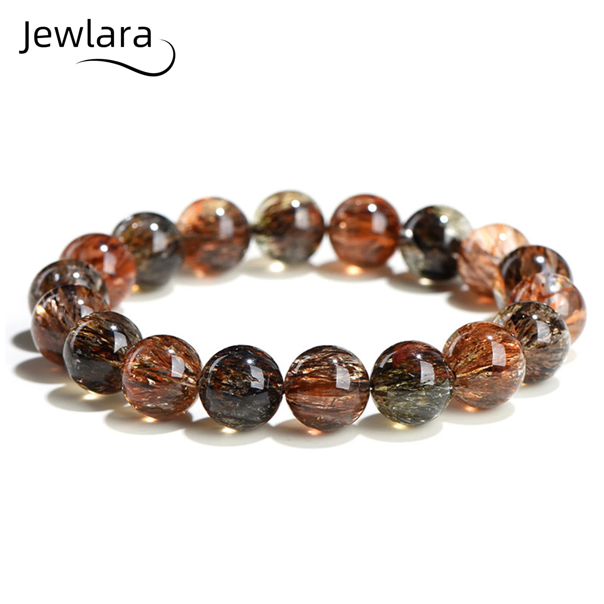 Bracelet en perles de quartz rutilé noir Super 7 naturel authentique Jewlara, bracelet à perles rondes fait à la main, bijoux de mode pour femmes et hommes