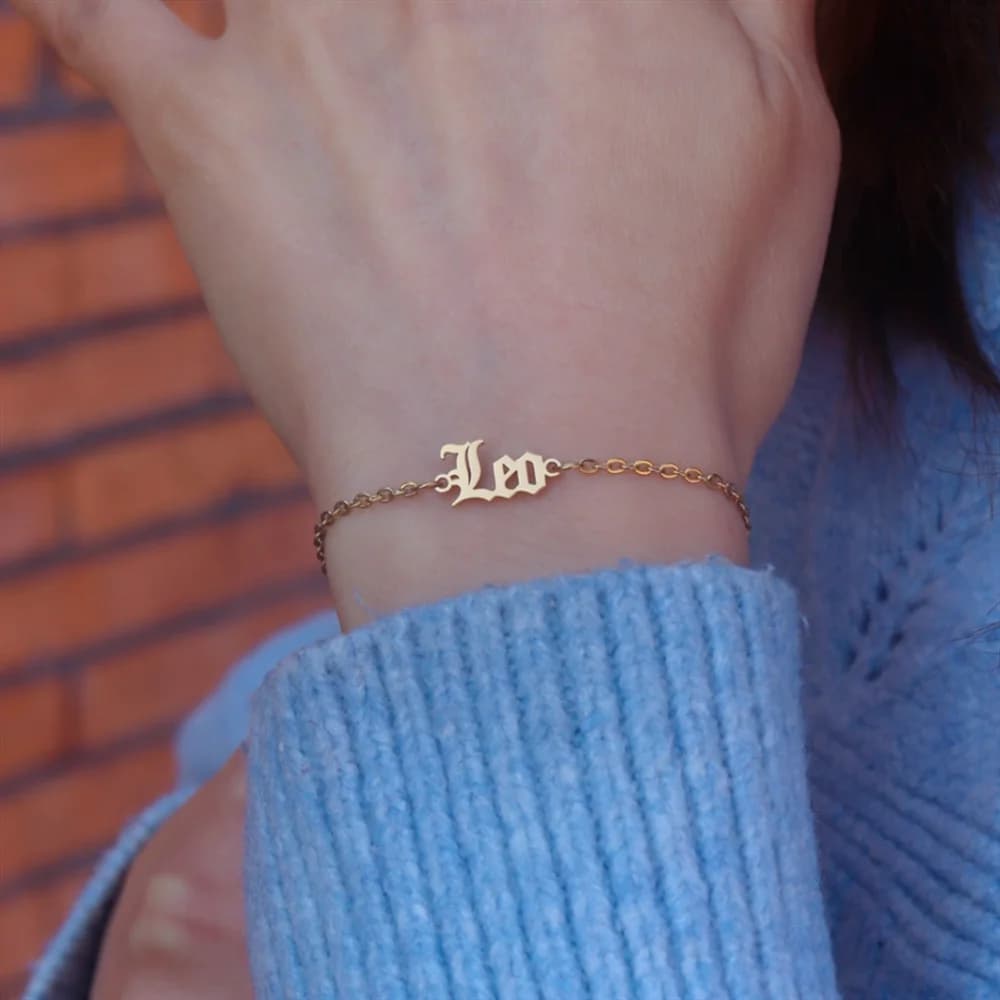 Bracelet signe du zodiaque d'astrologie, bijoux Horoscope, lettre anglaise ancienne, Bracelets en acier inoxydable pour femmes et hommes, cadeau d'anniversaire