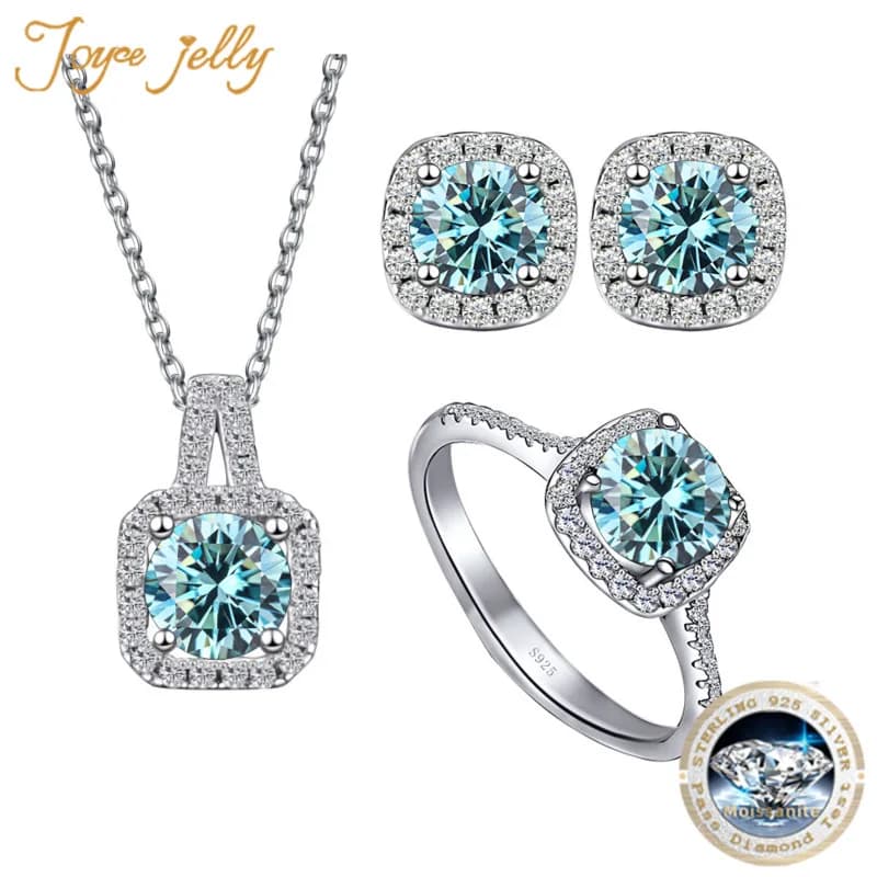 JoyceJelly – bijoux en argent Sterling S925 pour femmes, 1 carat, diamant moissanite, ensemble de 3 pièces, collier, bague, boucles d'oreilles, fête de mariage