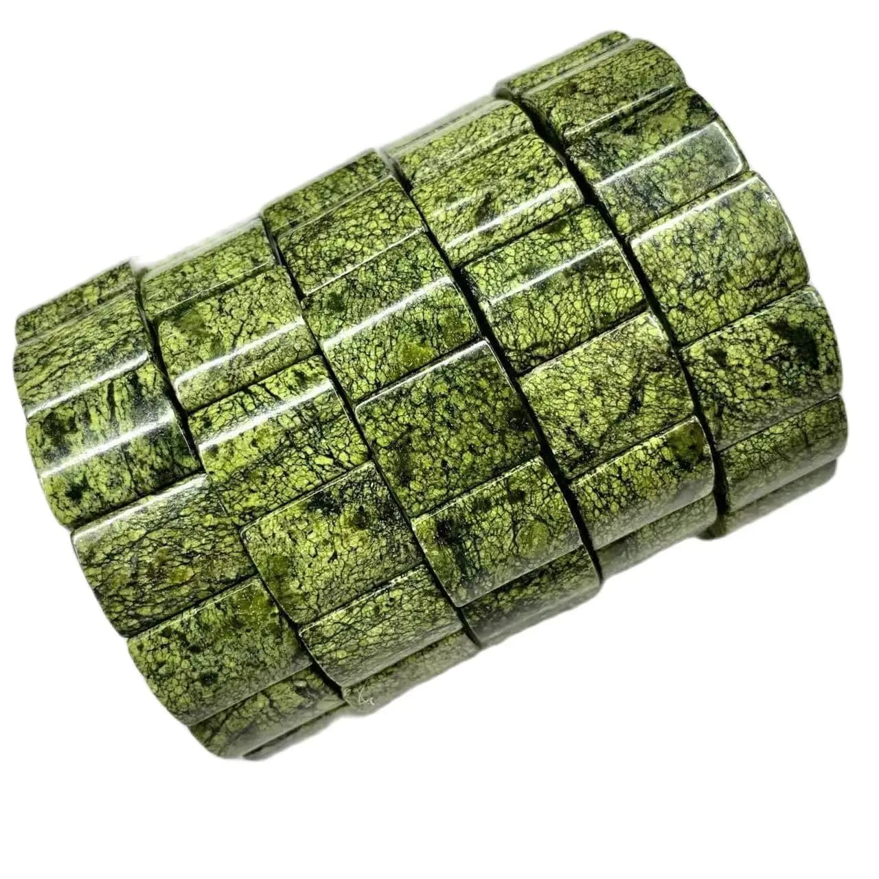 Bracelet de Perles de Pierre Serpentine Verte Naturelle