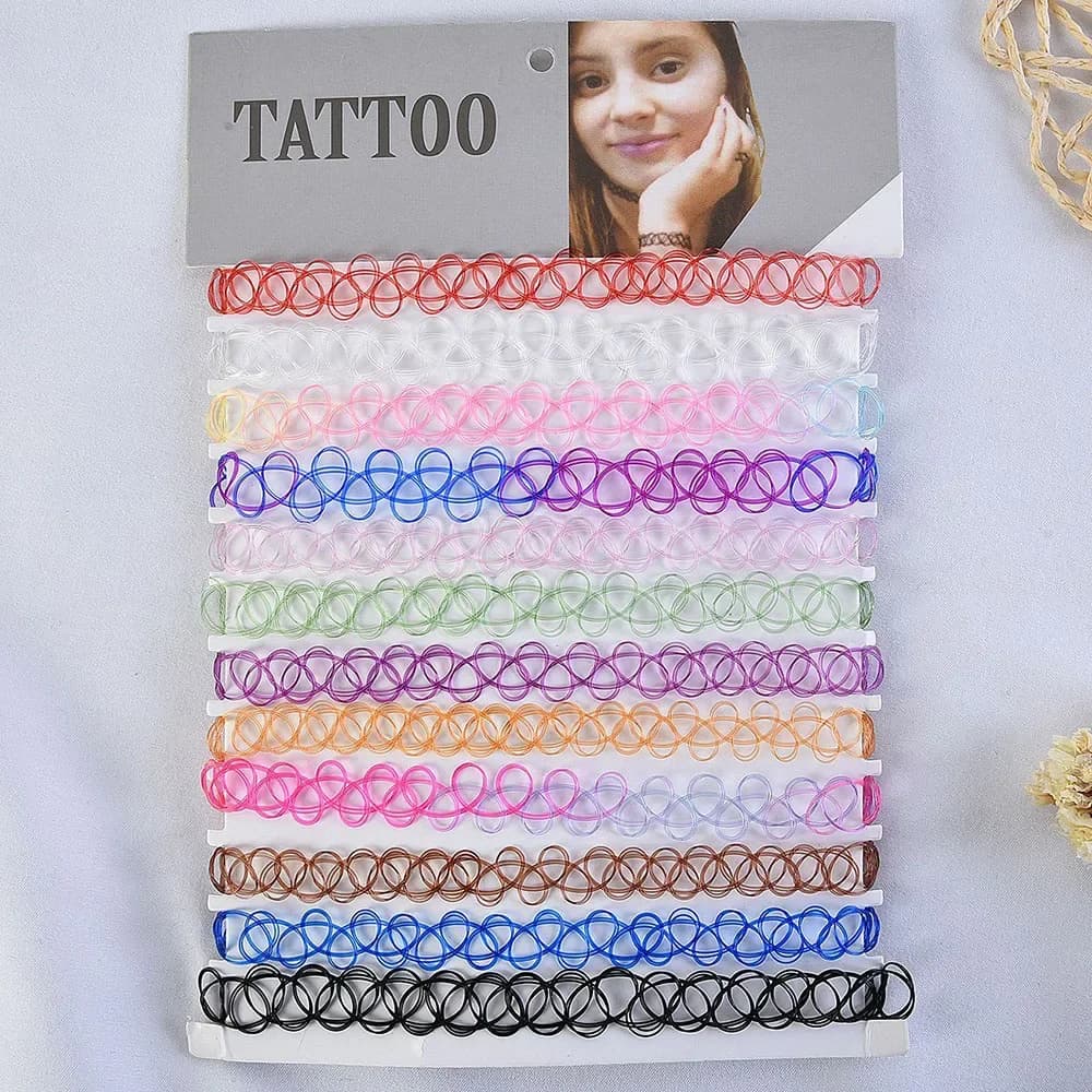 12 pièces Vintage cou tatouage tour de cou élastique femmes collier Punk