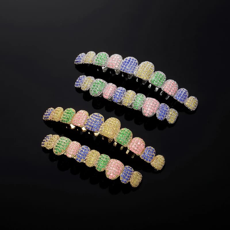 Nouvelles bagues exquises hip-hop entièrement serties de diamants, en or véritable, zircon cubique de haute qualité, bijoux buccaux punk pour rappeurs, hommes et femmes, pour jeux de rôle
