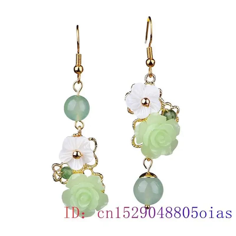 Boucles d'oreilles fleur de Jade vert pour femmes, bijoux en pierres précieuses, cristal, Zircon naturel, calcédoine, amulette, breloque à la mode, cadeaux porte-bonheur