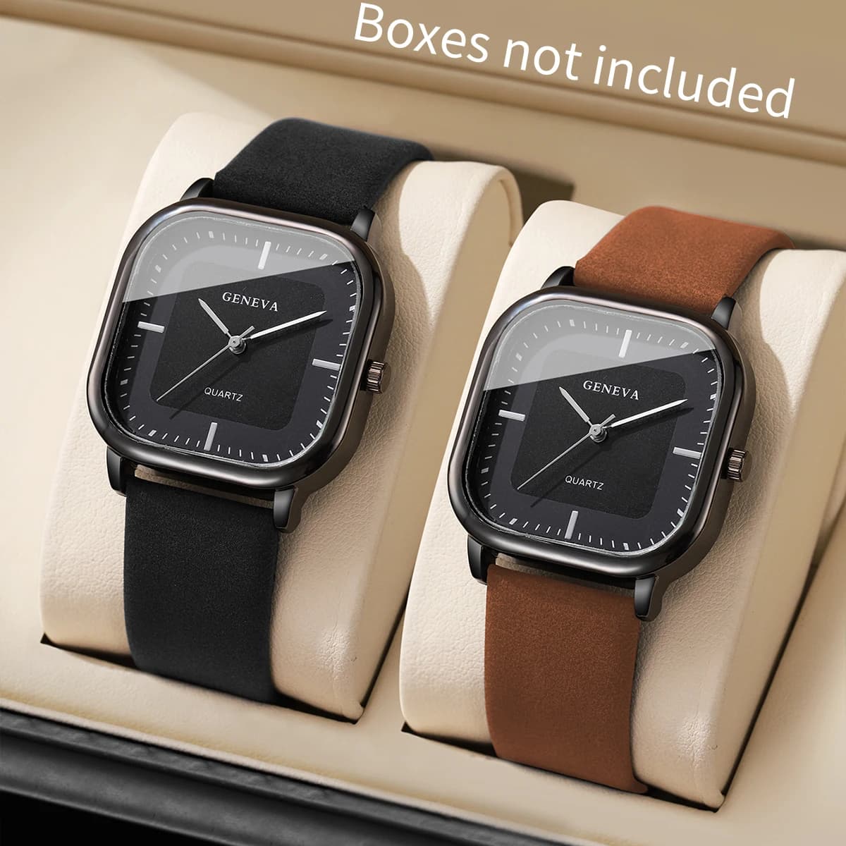 2 pièces/ensemble hommes mode bracelet en cuir montres homme d'affaires carré Simple cadran montre à Quartz Reloj Hombre (sans boîte)