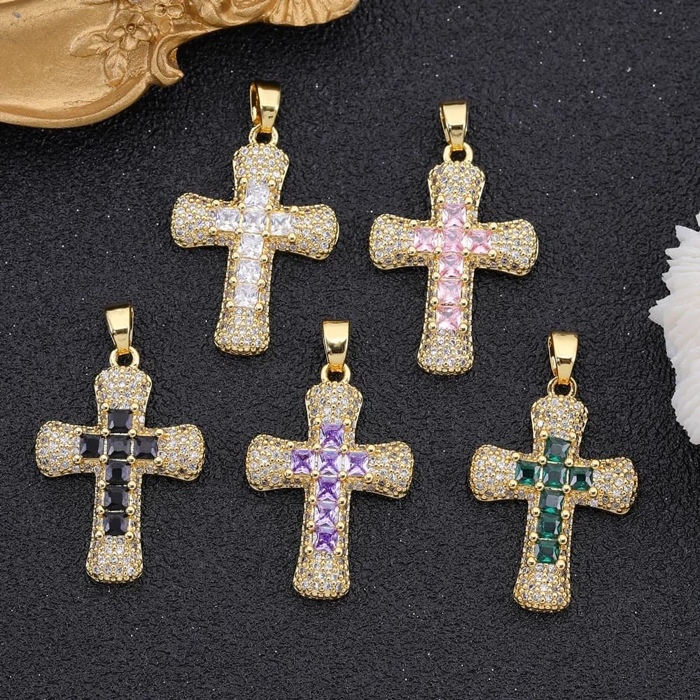 Juya-Bijoux religieux faits à la main en cuivre plaqué or véritable 18 carats, croix catholique, croix chrétienne, breloques, cubique, contre-indiqué, fournitures de bricolage
