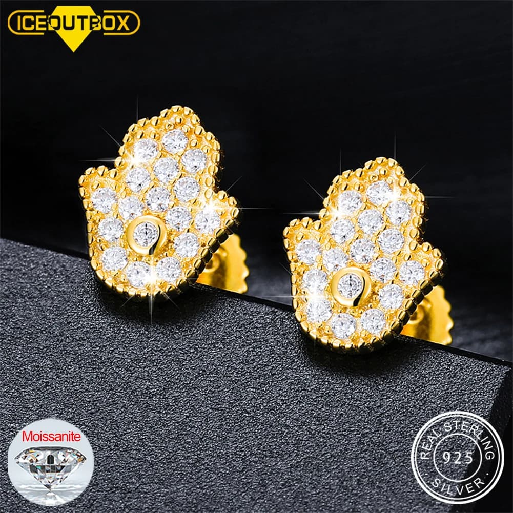 Boucles d'oreilles à tige main Hamsa Moissanite pour femmes et hommes, argent regardé 925, mode, bijoux, filles, cadeau féminin, accessoires élégants, mignons