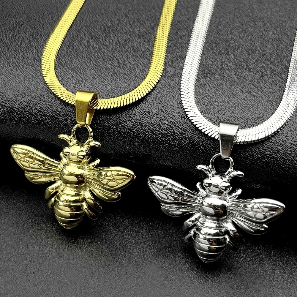 Joli collier pendentif abeille pour femmes et hommes, en acier inoxydable, couleur or, breloque de fête de mariage, chaîne serpent, ras du cou, accessoire de bijoux