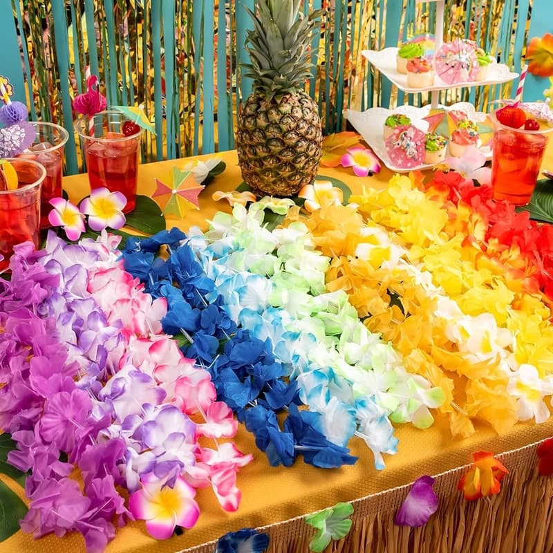 Collier de fleurs hawaïennes artificielles, guirlande pour décoration de fête hawaïenne, déguisement, Luau, mariage, anniversaire, cosplay