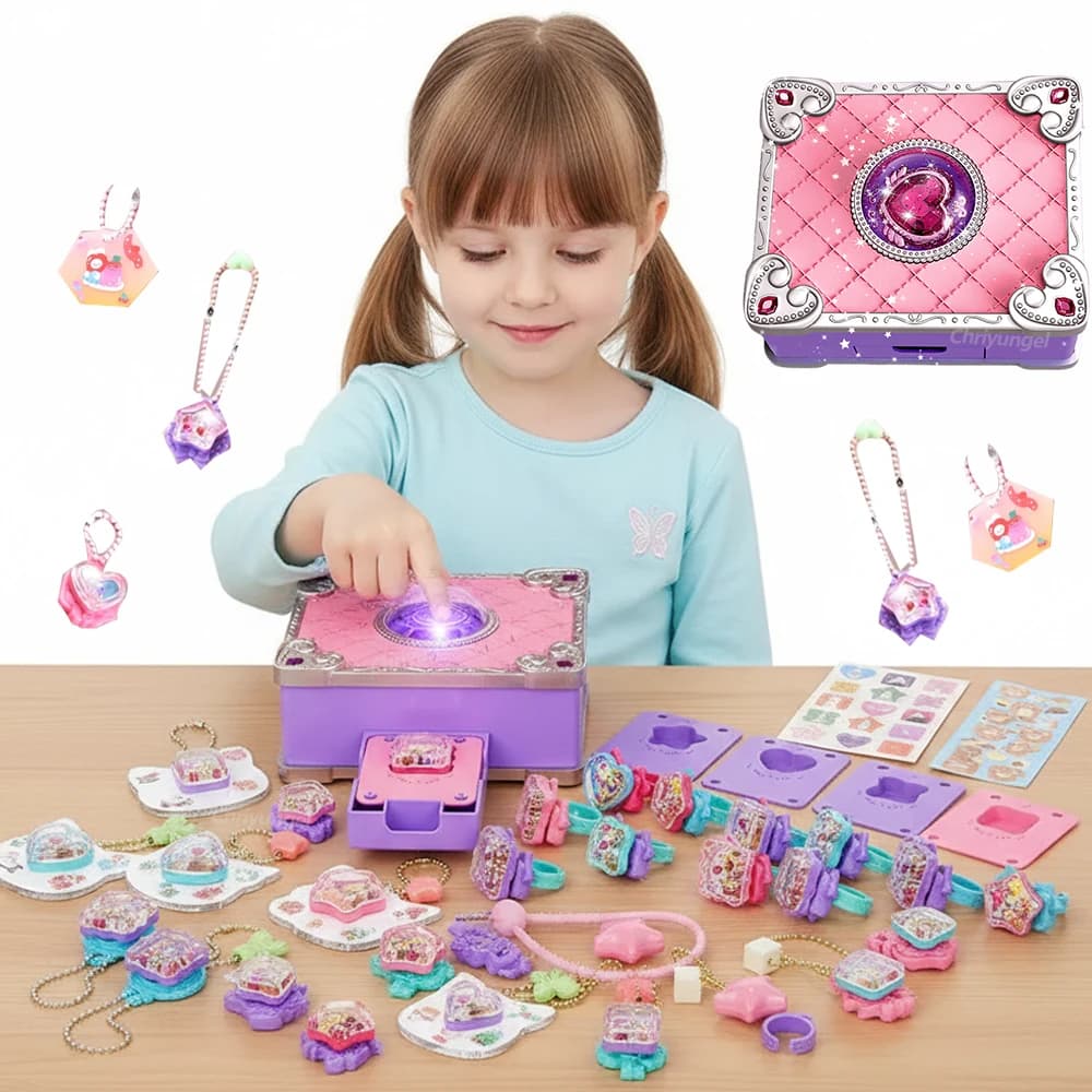 Chriyungel Kit de fabrication de bijoux à bricoler soi-même pour filles Bracelets magiques 3D bagues porte-clés coffret artisanal créatif cadeau d'anniversaire de noël pour enfant