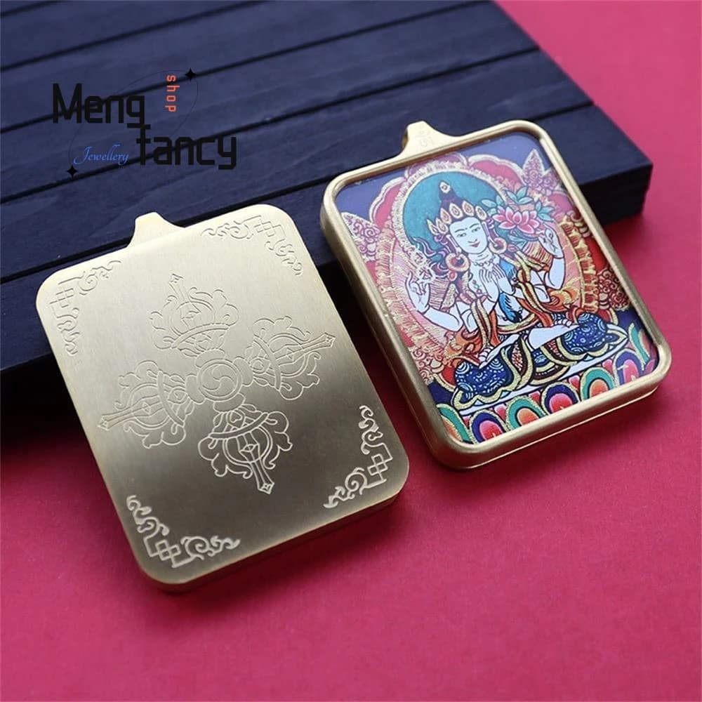 Pendentif amulette en acier titane style tibétain