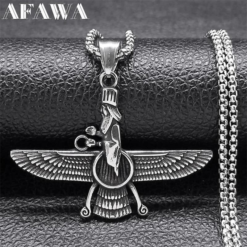 Farvahar Ahura Persia Symdangers Collier Zoroastrien pour Femme et Homme, Acier Inoxydable, Amulette Prairie, Bijoux JOcolar, NZZ420lt