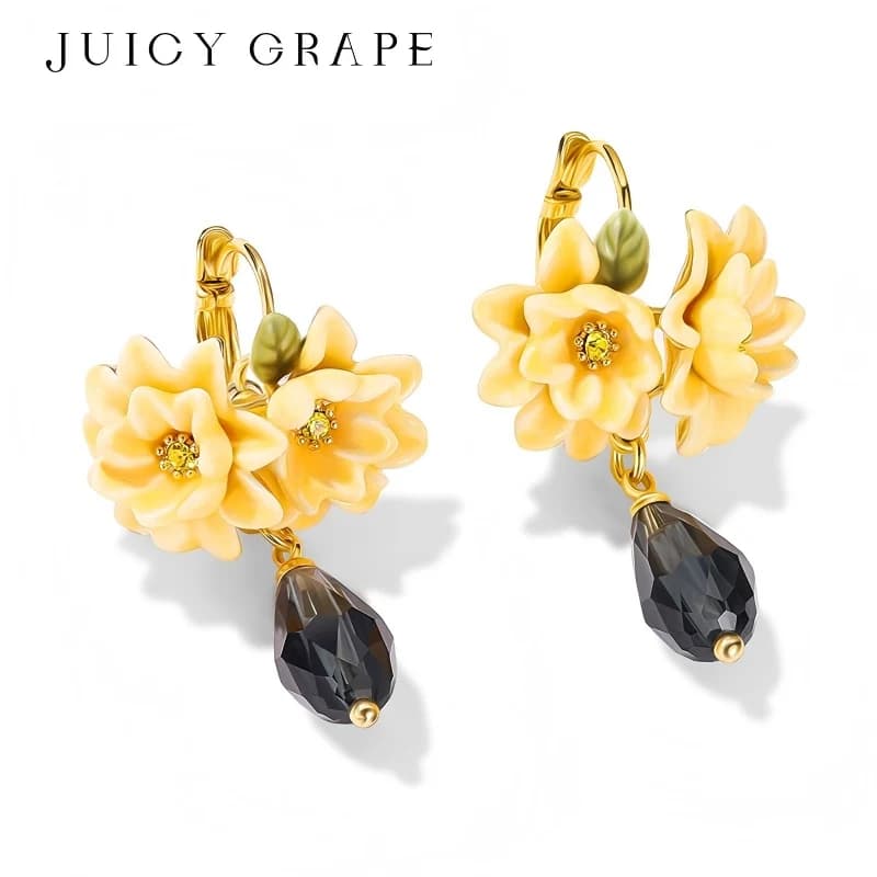 Parure de bijoux plaqué or jaune gardénia émail raisin juteux