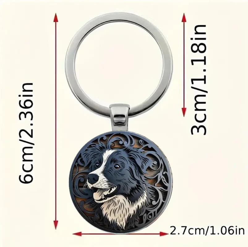 Porte-clés Border Collie de style vintage avec sculpture complexe - Alliage de zinc, cadeau parfait pour les anniversaires, Noël et nouvel an, Uniq