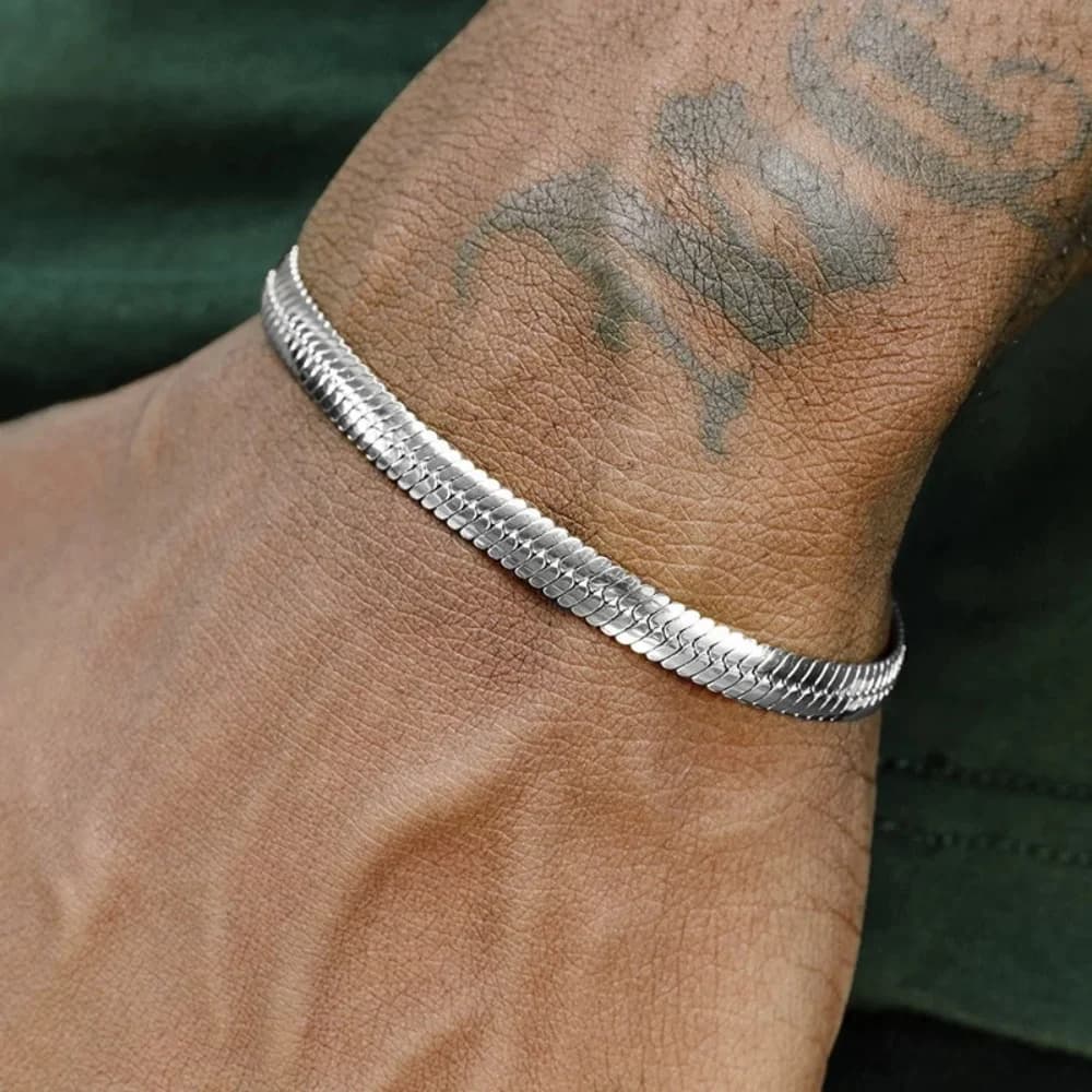 Bracelet à chaîne plate en acier inoxydable pour hommes et femmes, couleur argent de 3mm, Simple, bijoux rétro, accessoires tendance